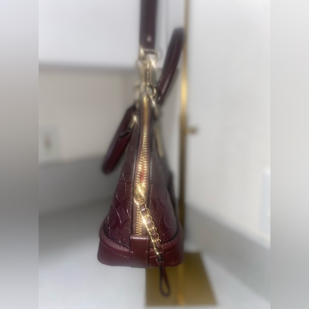 Coach Signature Debossed Patent Oxblood Mini Sierra Crossbody GUC - Picture 5 of 15